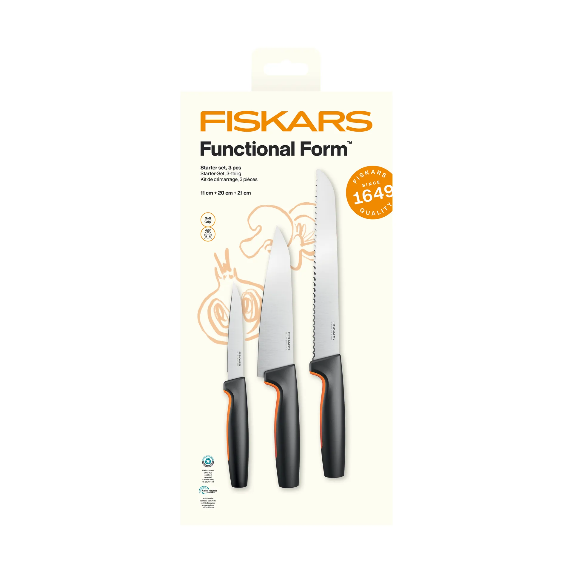 Fiskars Functional Form aloitussetti Ruostumatonta terästä, 3 osaa