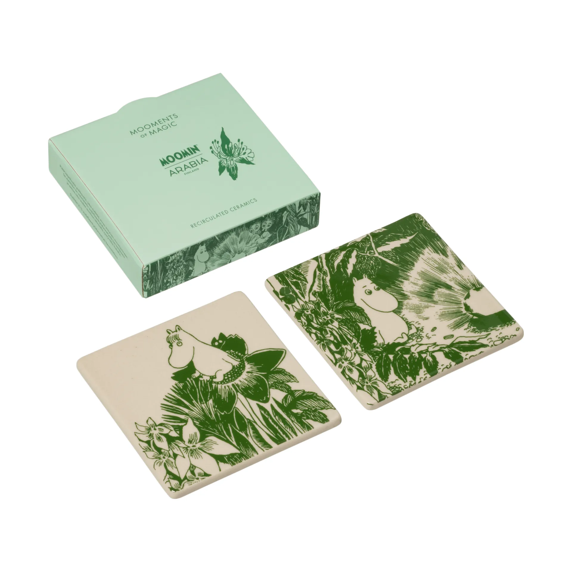 Moomin Arabia Mystiikan metsä Muumi lasinalunen Vihreä, 10x10 cm, 2-pack