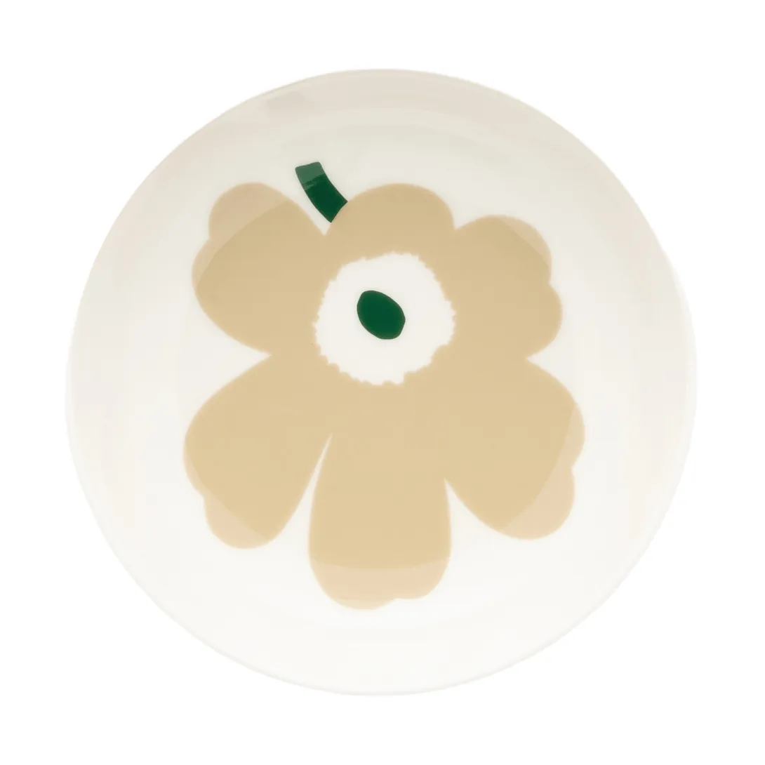 Marimekko Unikko syvä lautanen Beige-white-light sand-dark green
