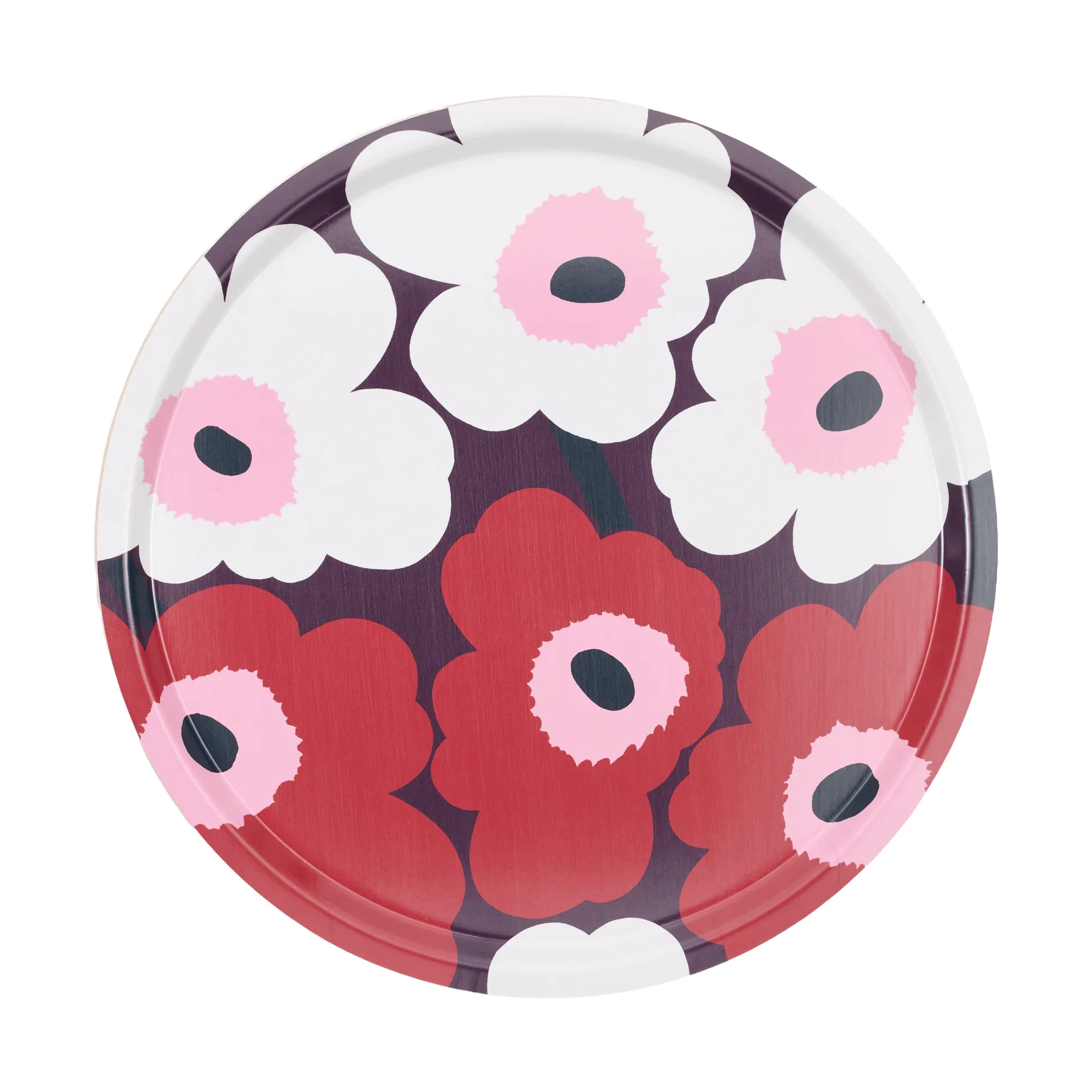 Marimekko Unikko tarjotin Plum-cranberry-off white-ruusu, Ø46 cm