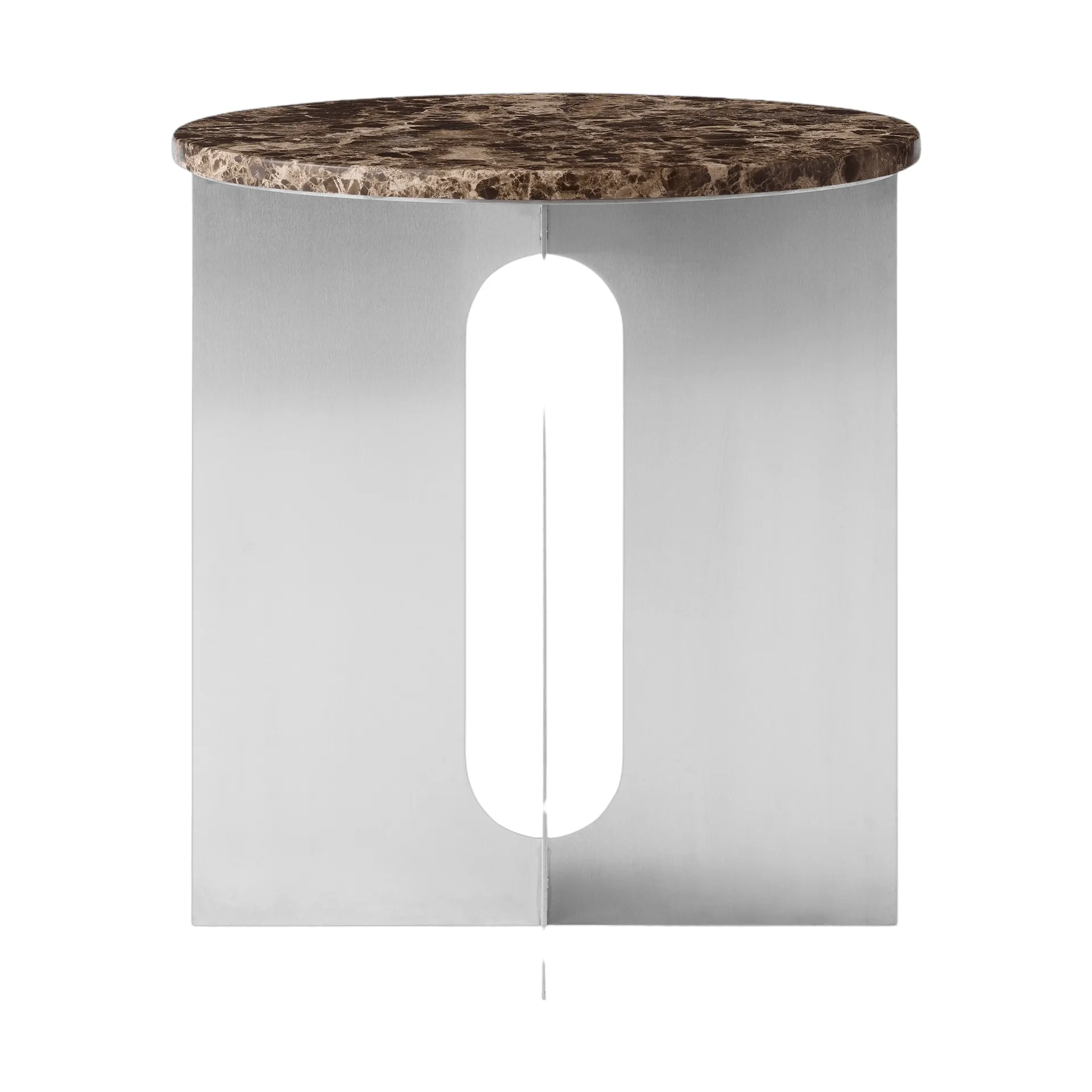 Audo Copenhagen Androgyne sivupöytä Emperador-marmori, harjattu teräs, Ø42 cm