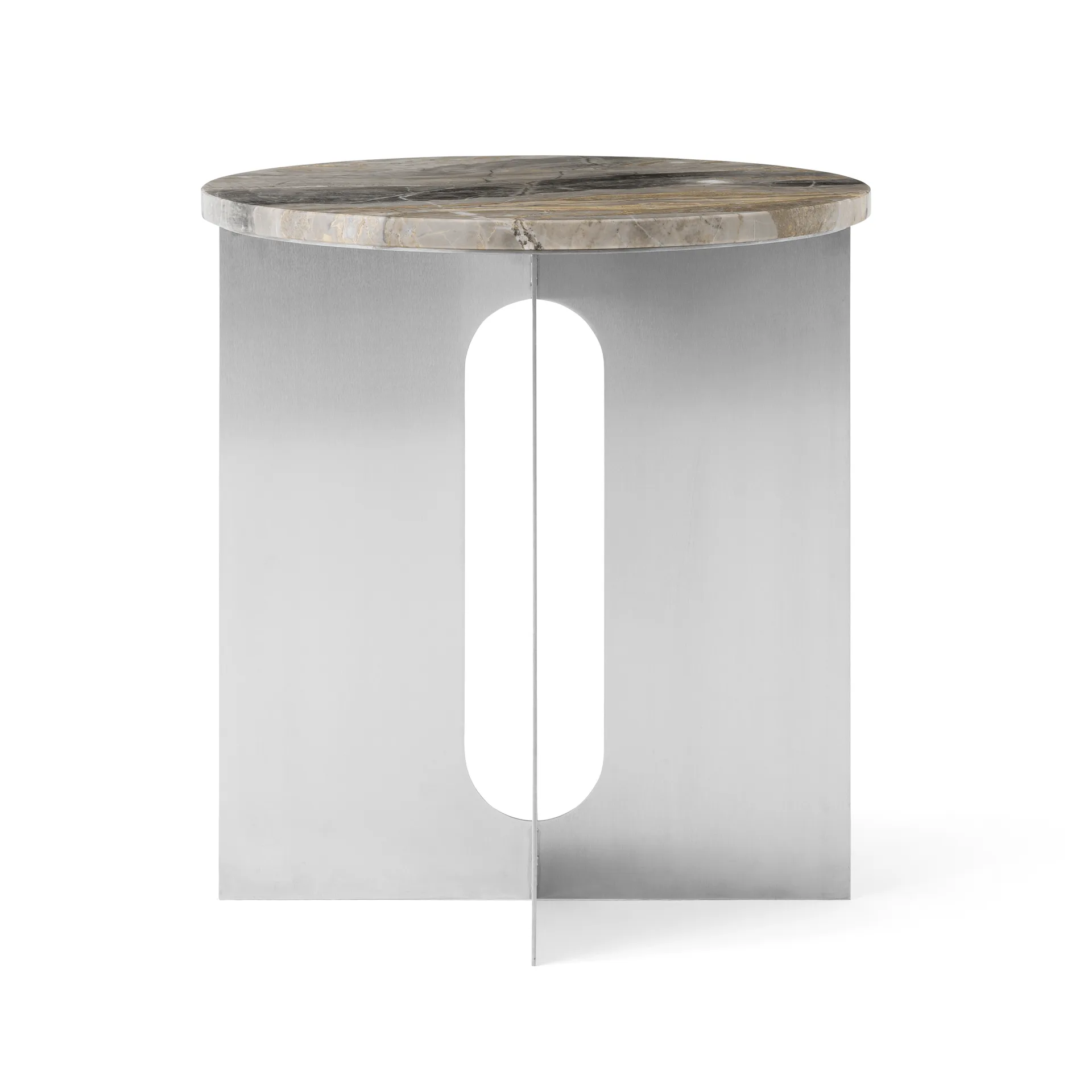 Audo Copenhagen Androgyne sivupöytä Grey Galaxy marmori-harjattu teräs, Ø42 cm