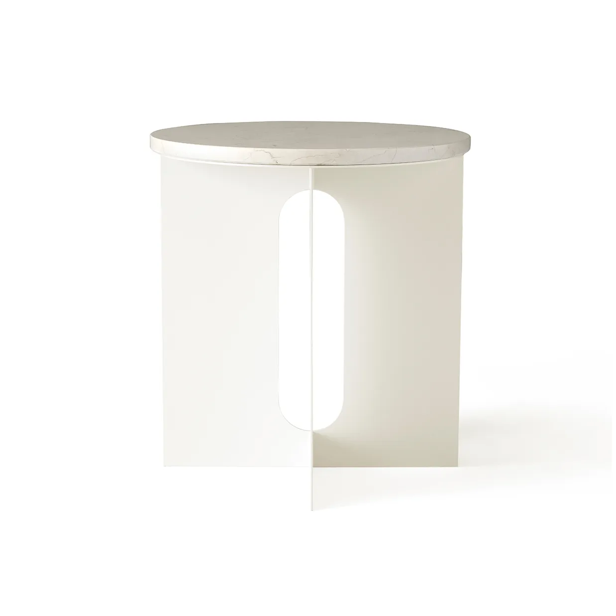 Audo Copenhagen Androgyne sivupöytä Calacatta Viola marmori-ivory teräs, Ø42 cm