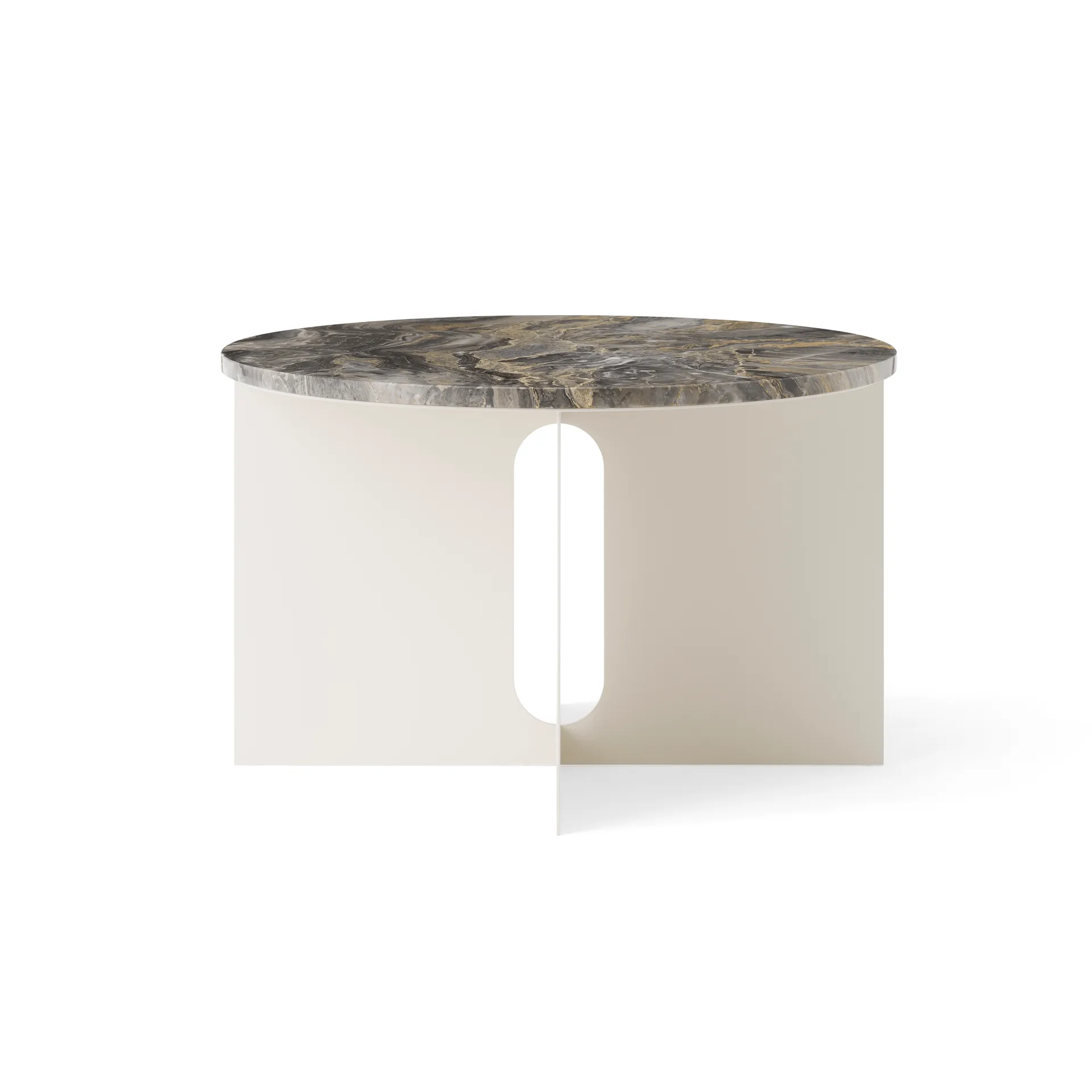 Audo Copenhagen Androgyne sivupöytä Grey Galaxy marmori-ivory teräs, Ø65 cm