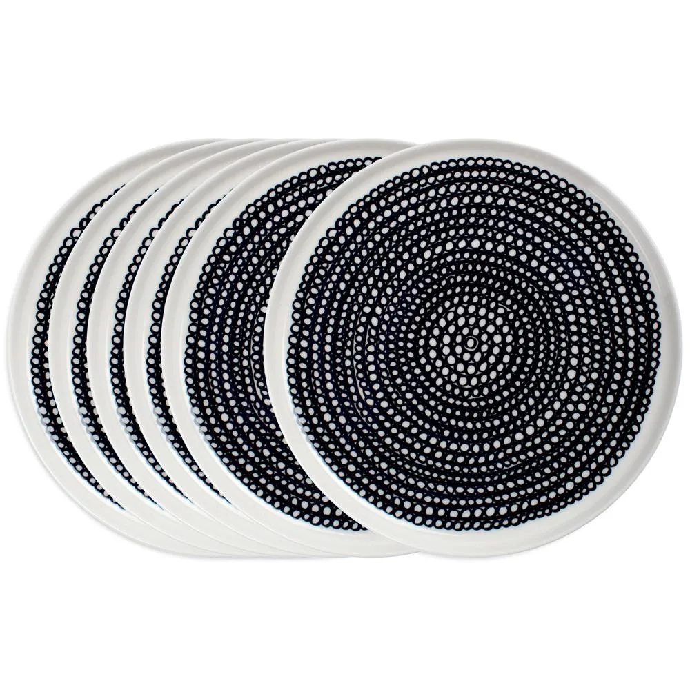 Marimekko Räsymatto lautanen 20 cm 6 kpl musta pikkupallollinen