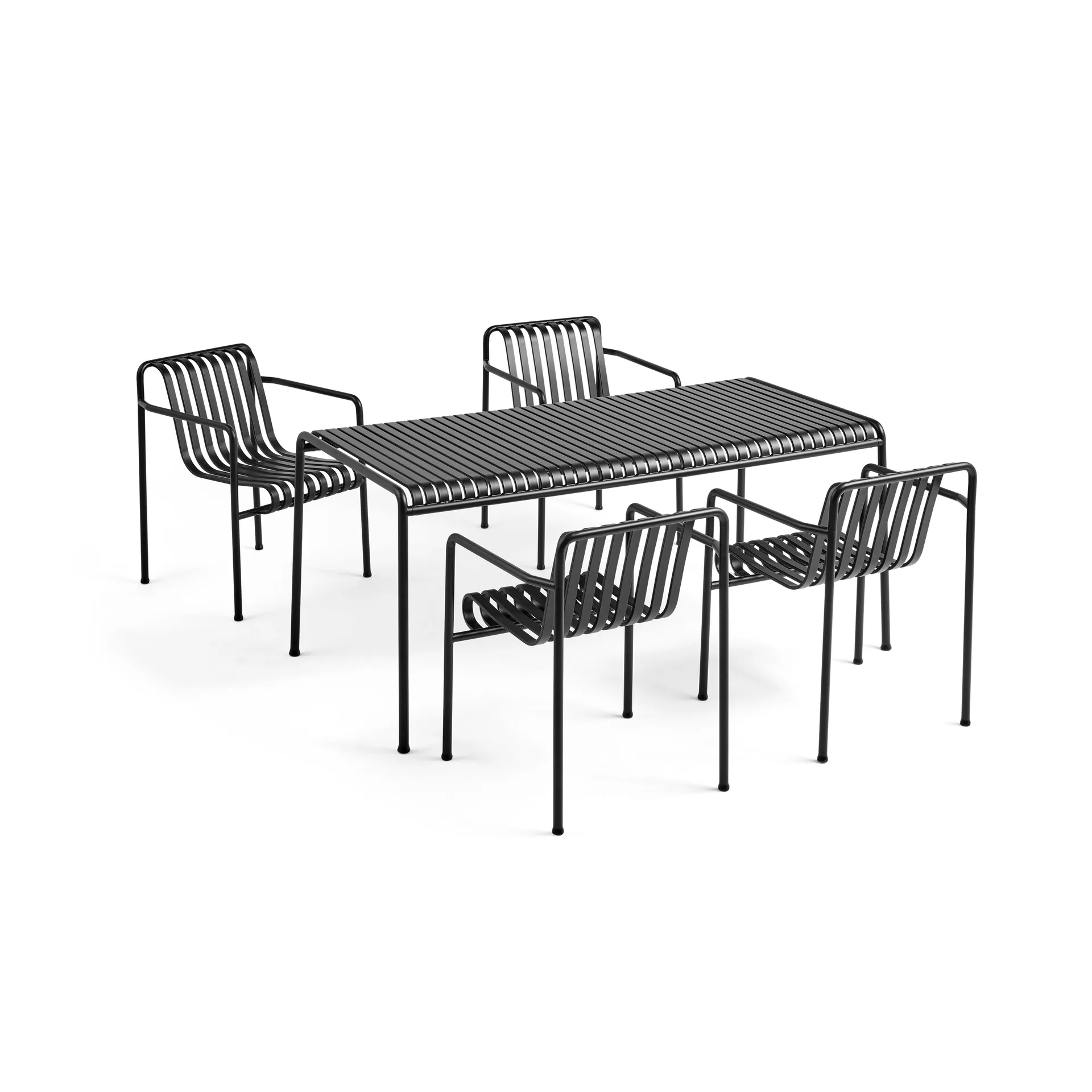 HAY Palissade ruokailuryhmä 4 käsinojallista tuolia 170x90 cm - Anthracite