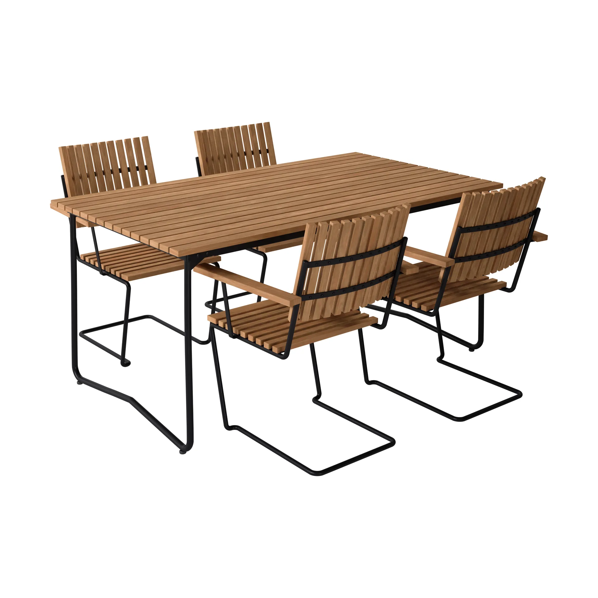Grythyttan Stålmöbler Bovik pöytä + 4 tuolia, teak-black