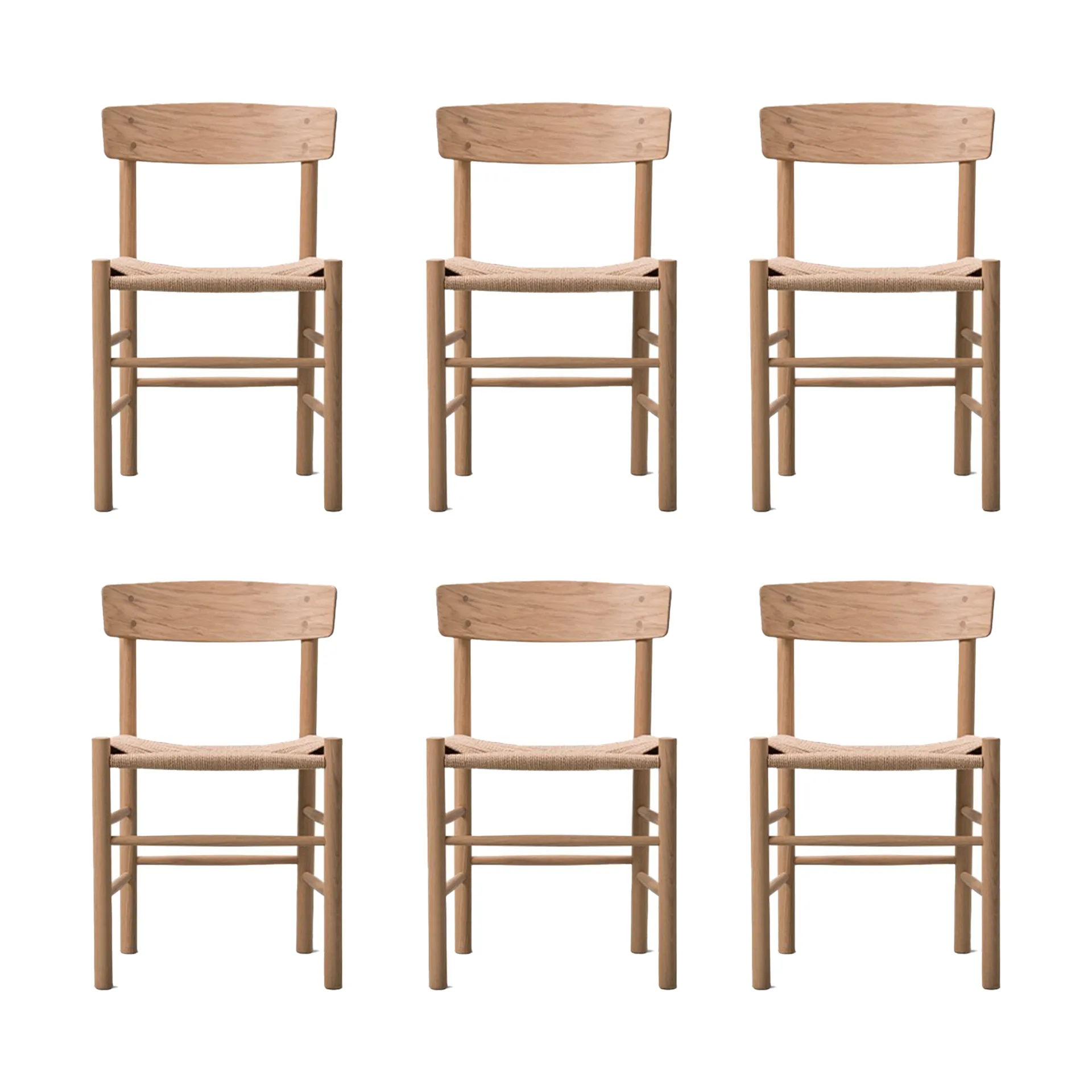 Fredericia Furniture J39 tuoli, Vaalea öljytty tammi punottu luonnonvärinen, 6-pakkaus