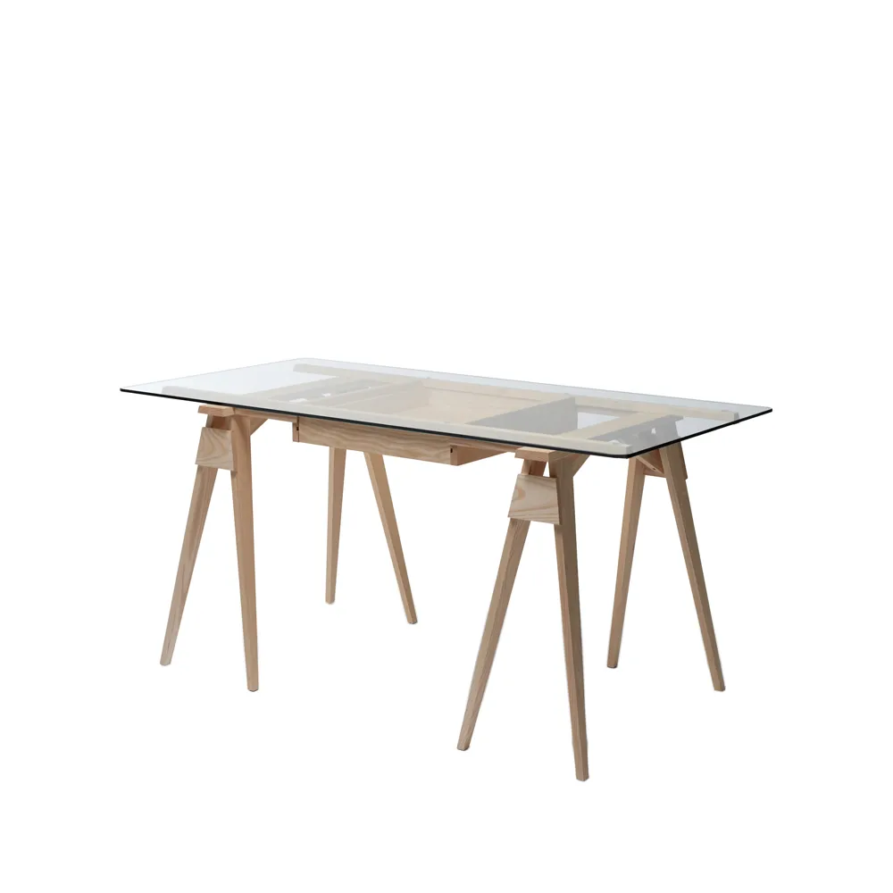 Design House Stockholm Arco kirjoituspöytä Tammi kirkkaaksi lakattu, sis. laatikko, lasilevy