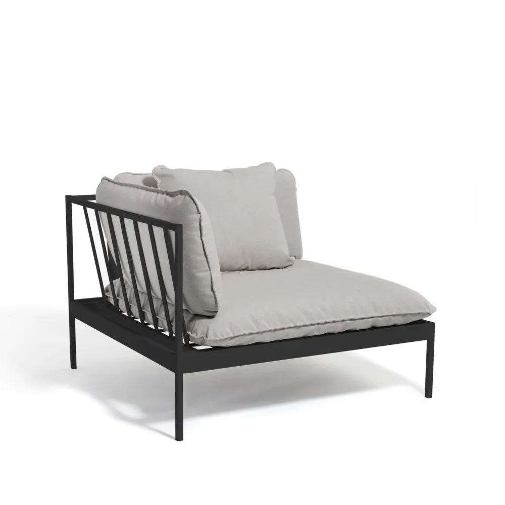 Skargaarden Bönan moduulisohva Sunbrella Sling light grey, kulmaosa, tummanharmaa alumiinikehys