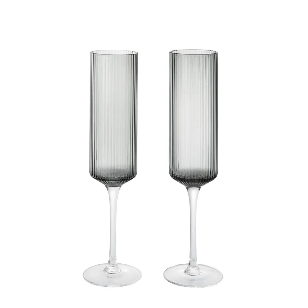 Ferm Living, Samppanjalasi 2-pack Ripple Smoked Grey