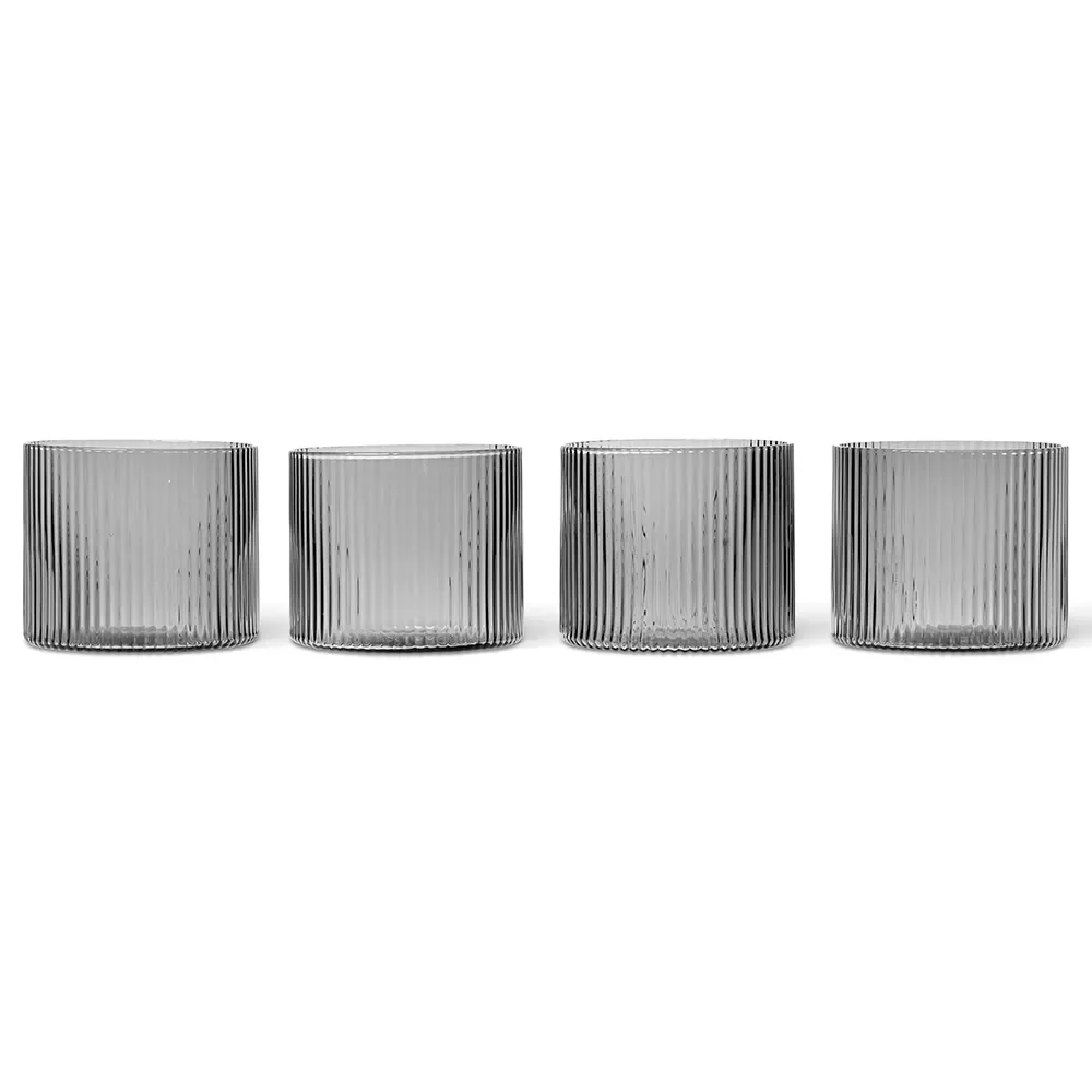 Ferm Living, Ripple Matala lasi 4-pack - Smoked Grey