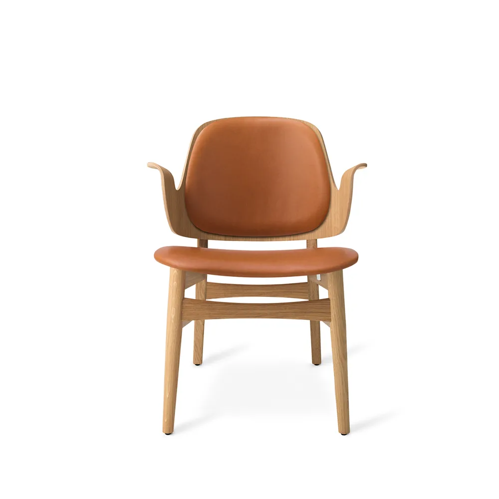 Warm Nordic Gesture loungetuoli Nahka silk 250 cognac, valkoöljytty tammirunko