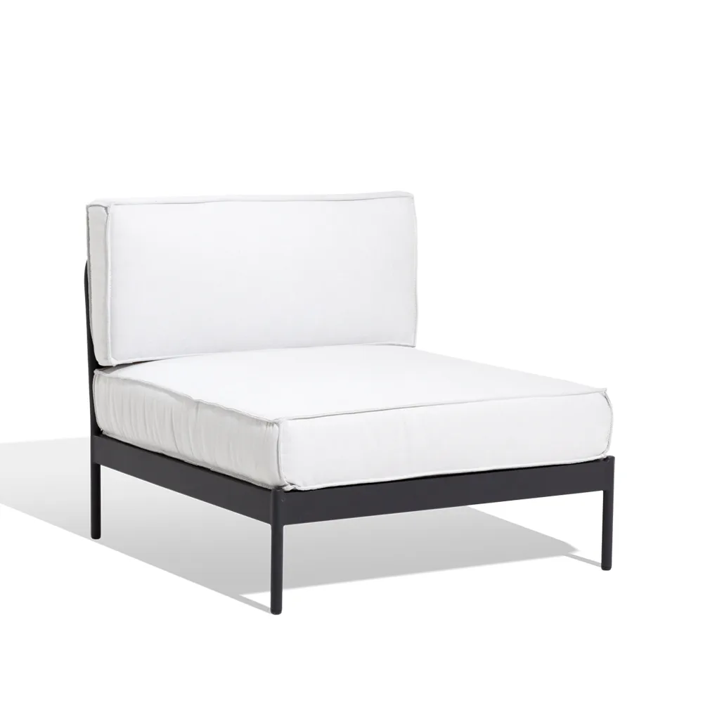 Skargaarden Lidö moduulisohva Sunbrella Deave silver grey, keskiosa, tummanharmaa alumiinikehys