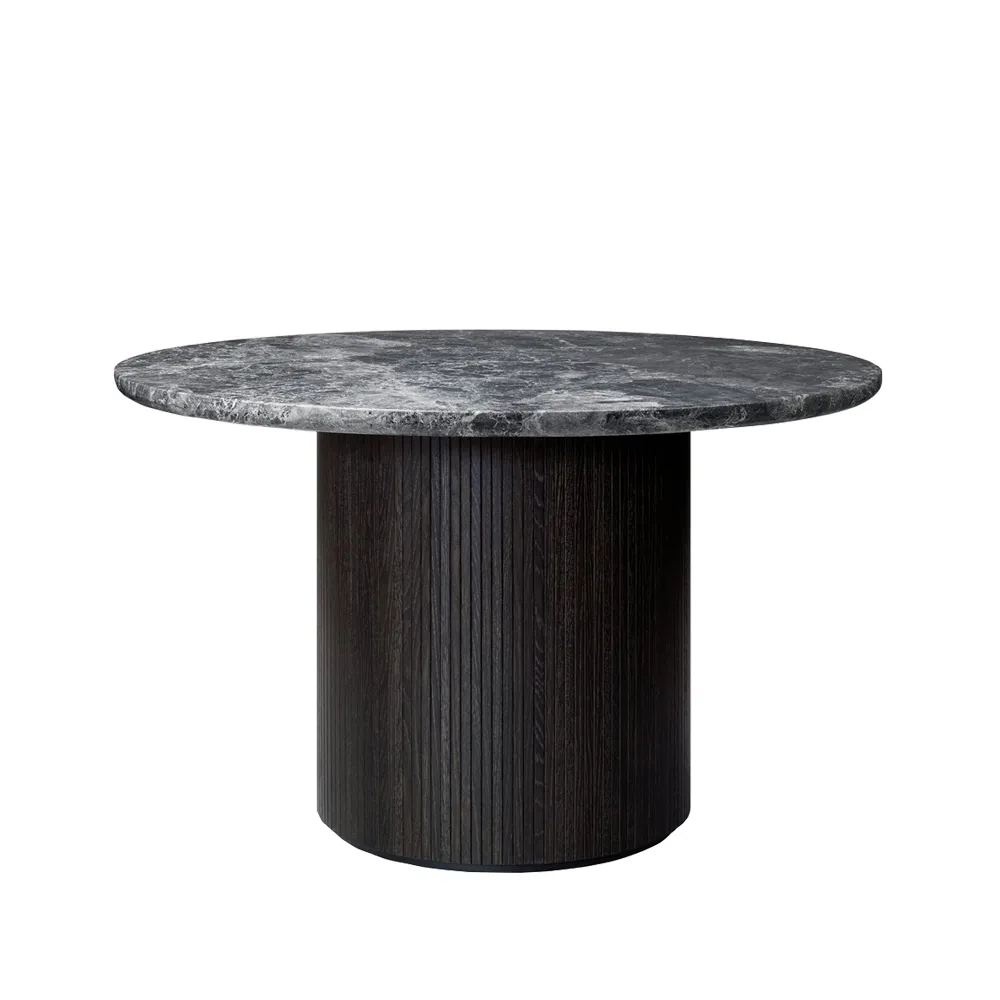 GUBI Moon ruokapöytä pyöreä Marble grey, Ø 120 cm, ruskea/mustaksi petsattu jalka