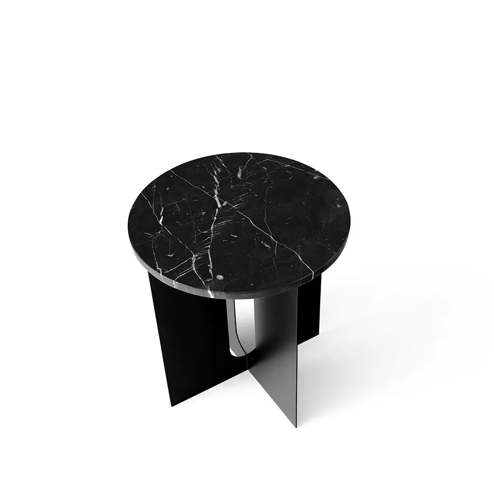 Audo Copenhagen Androgyne sivupöytä Marble black, ø 42, musta teräsrunko