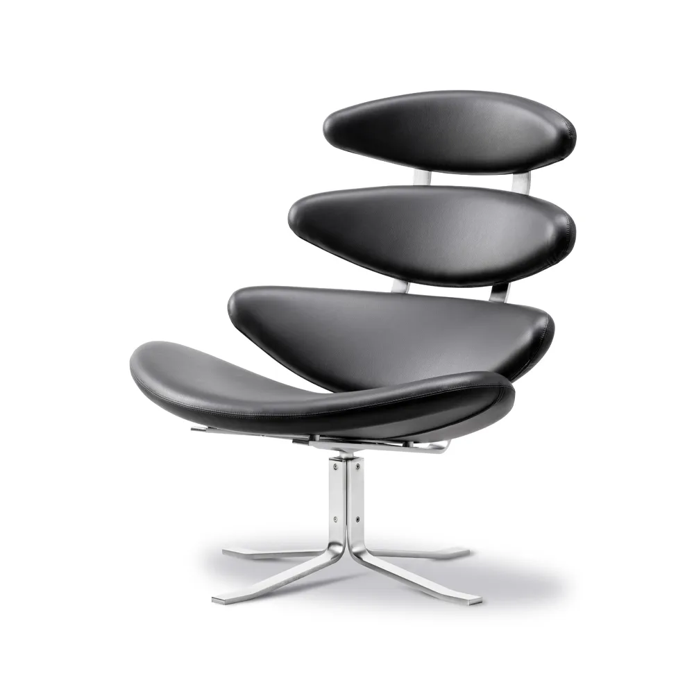 Fredericia Furniture Corona-nojatuoli Nahka omni 301 -kromijalka