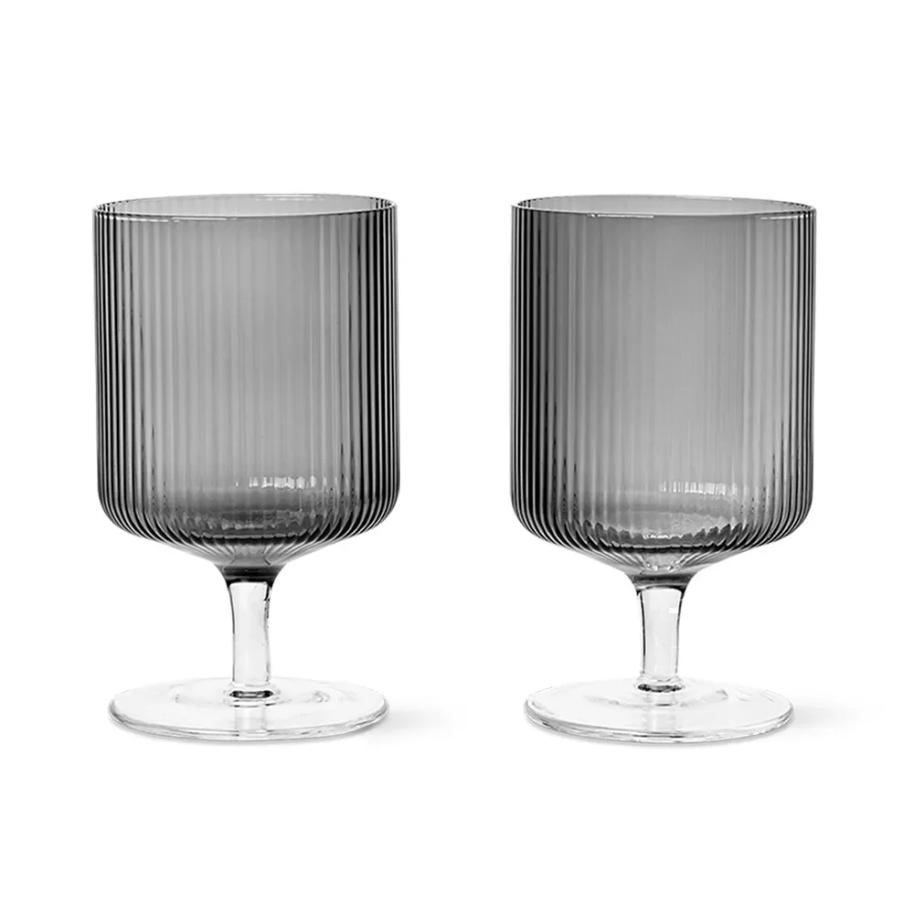 Ferm Living, Ripple Viinilasit 2-pack - Smoked Grey