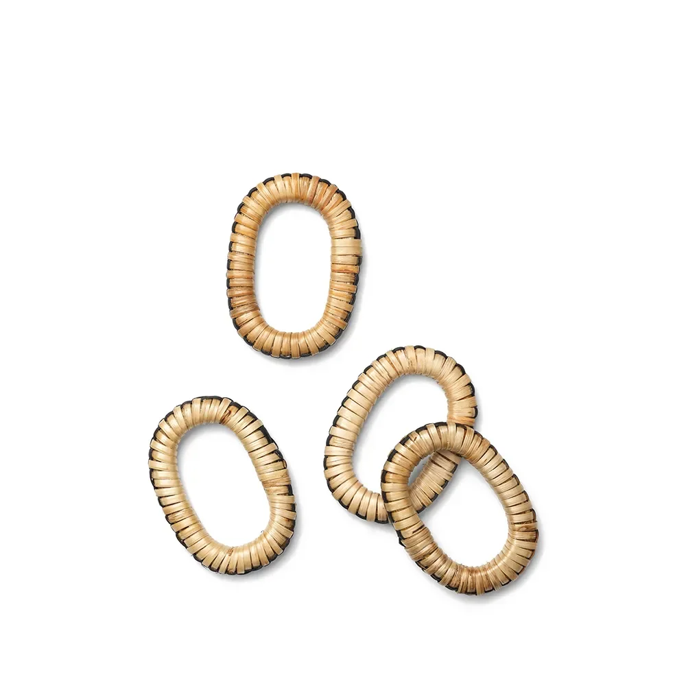 Ferm Living, Weave Napkin Rings - Set of 4 - Natural/Black