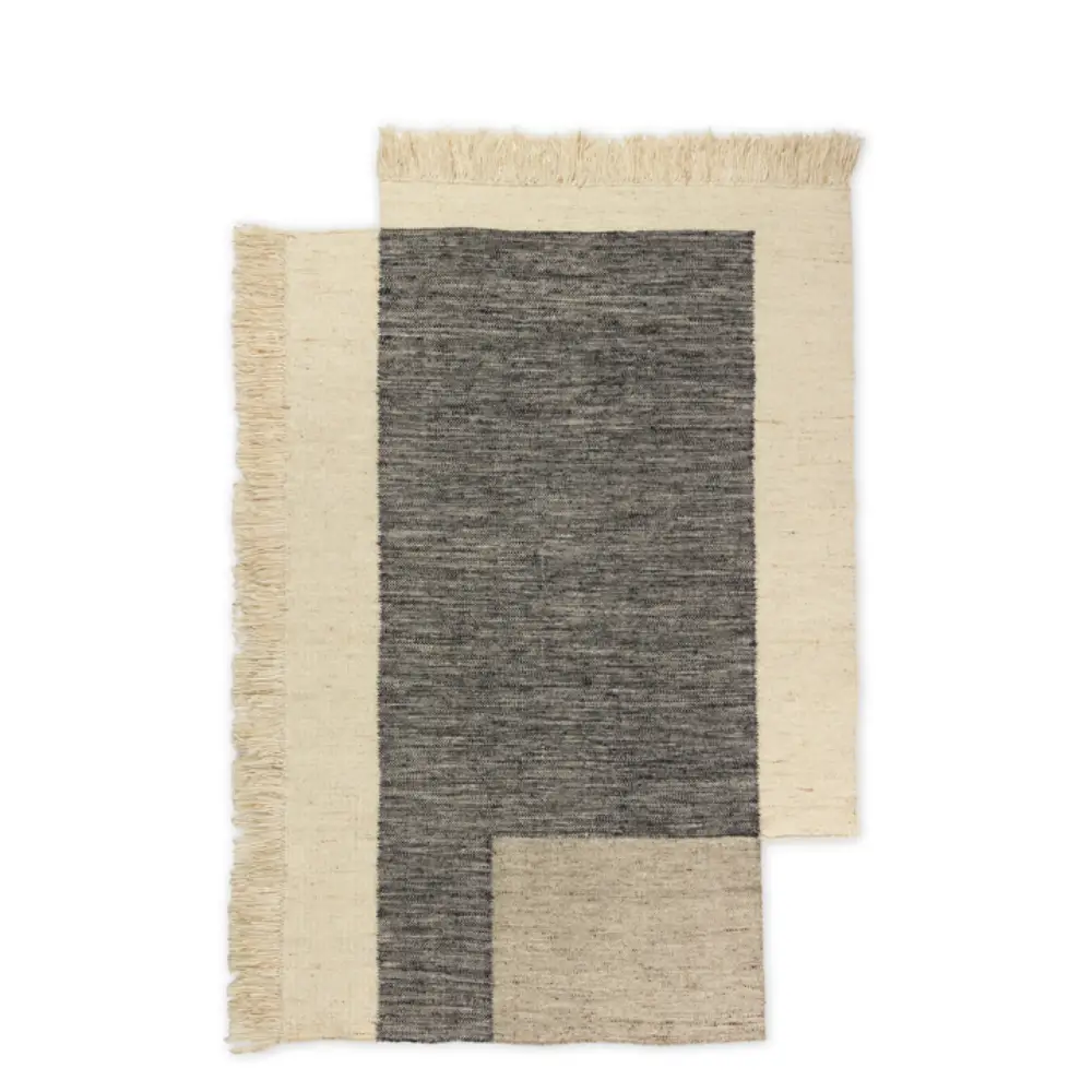 Ferm Living, Counter Käsin kudottu villamatto 140x200 cm - Hiili/Luonnonvalkoinen
