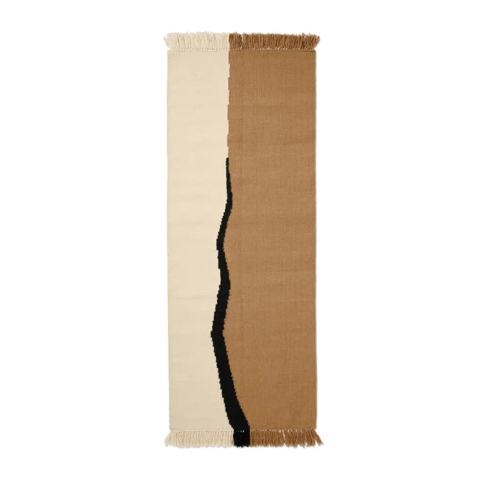 Ferm Living, Soil Kelim Matto 70x180 cm - Dark Sand/Off-white