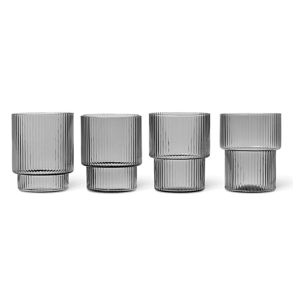Ferm Living, Ripple Lasi 4-pack - Smoked Grey