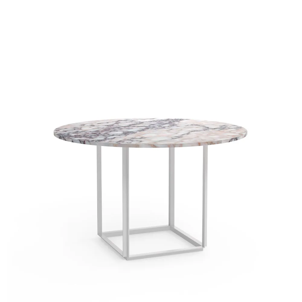 New Works Florence ruokapöytä pyöreä White viola marble, ø 120 cm, valkoinen runko