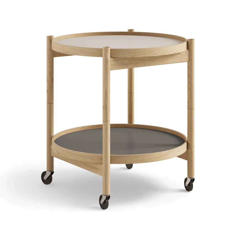 Brdr. Krüger Bølling Tray Table model 50 -rullapöytä Stone, öljytty tammirunko