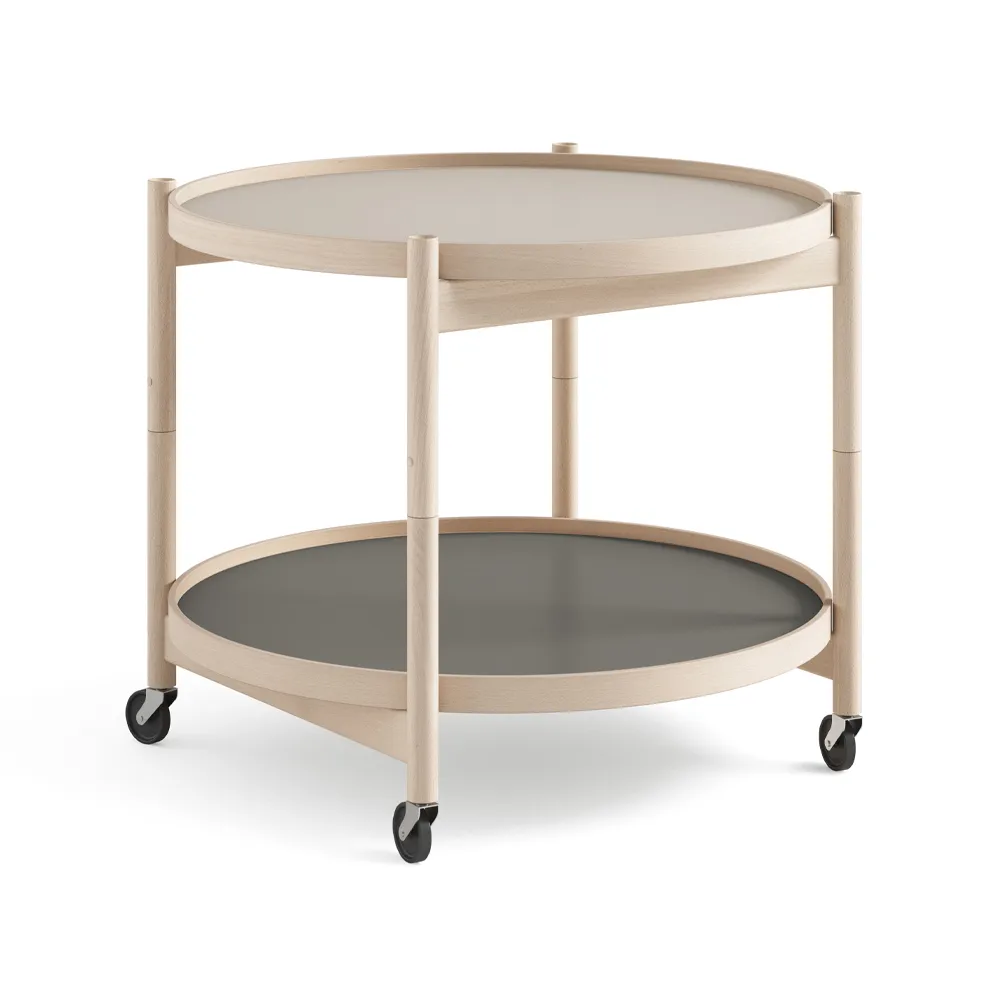 Brdr. Krüger Bølling Tray Table model 60 rullapöytä Stone, käsittelemätön pyökkirunko