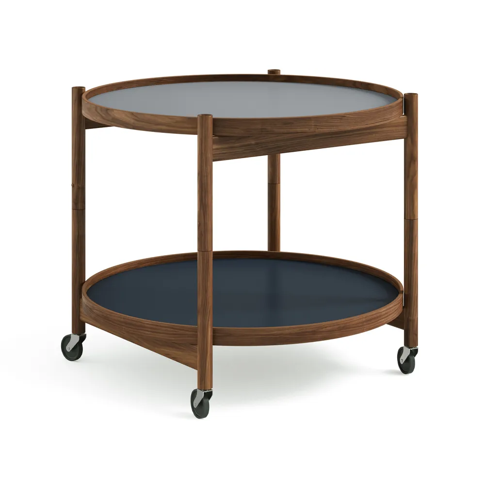 Brdr. Krüger Bølling Tray Table model 60 rullapöytä Water, öljytty saksanpähkinärunko