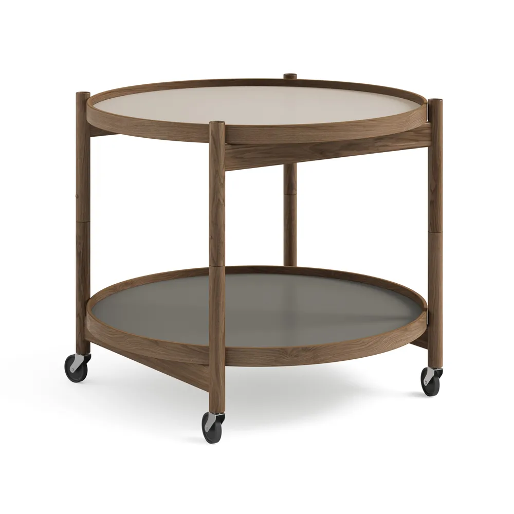 Brdr. Krüger Bølling Tray Table model 60 rullapöytä Stone, savuöljytty tammirunko