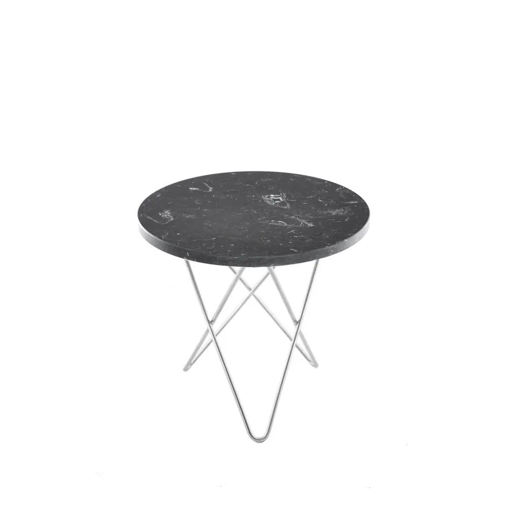 OX Denmarq Mini O Table -sohvapöytä Marmori marquina, ruostumattomasta teräksestä valmistettu jalusta