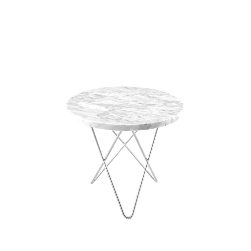 OX Denmarq Mini O Table -sohvapöytä Marmori valkoinen, ruostumattomasta teräksestä valmistettu jalusta