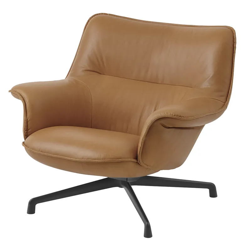 Muuto, Doze Lounge Chair Low Back Swivel Base - Refine Leather Cognac Anthracit Black
