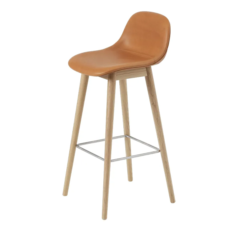 Muuto, Fiber baarituoli korkea Wood Base - 75 cm - Refine Leather Cognac Oak