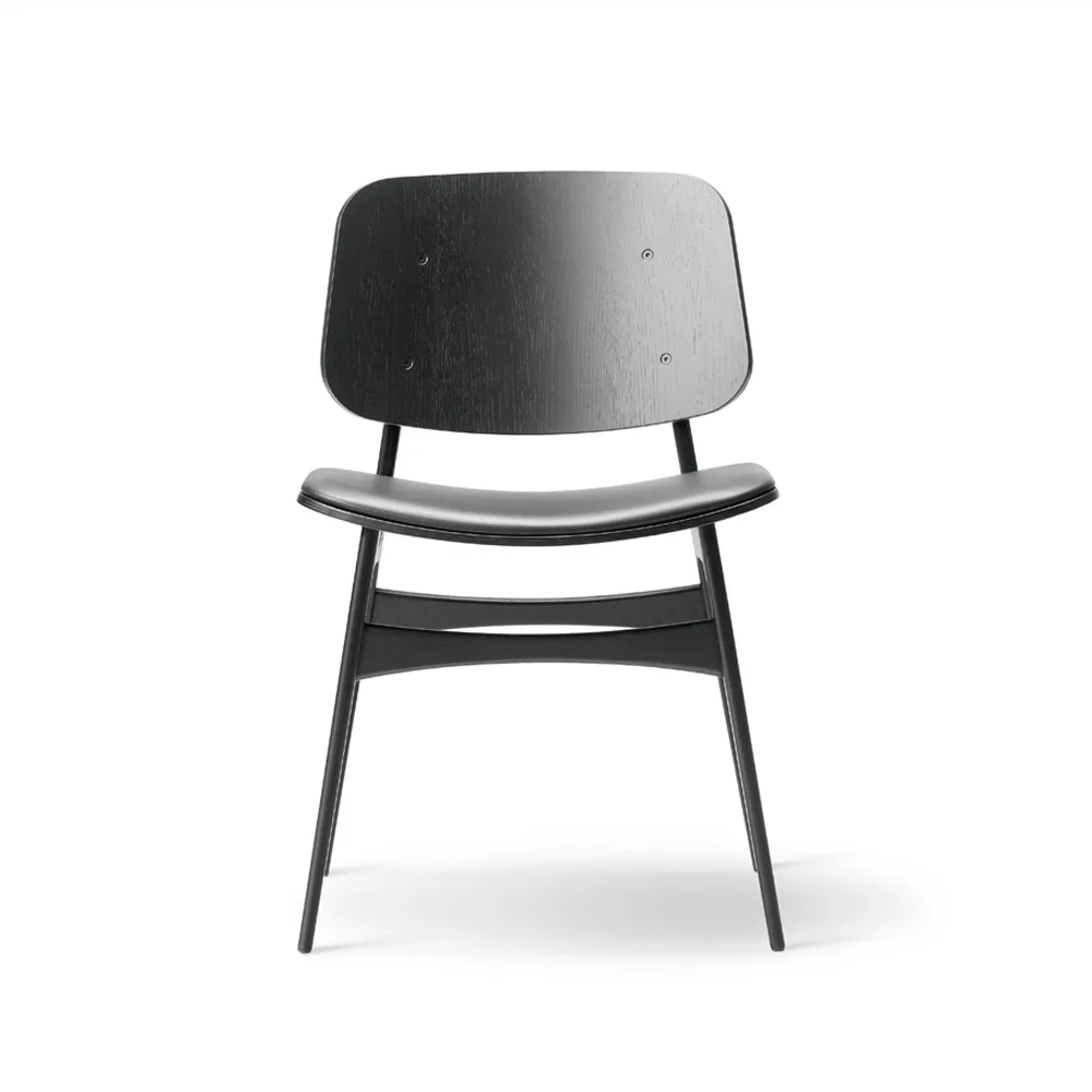 Fredericia Furniture Søborg 3051 puu tuoli verhoiltu istuin Nahka Omni musta-musta. tammi