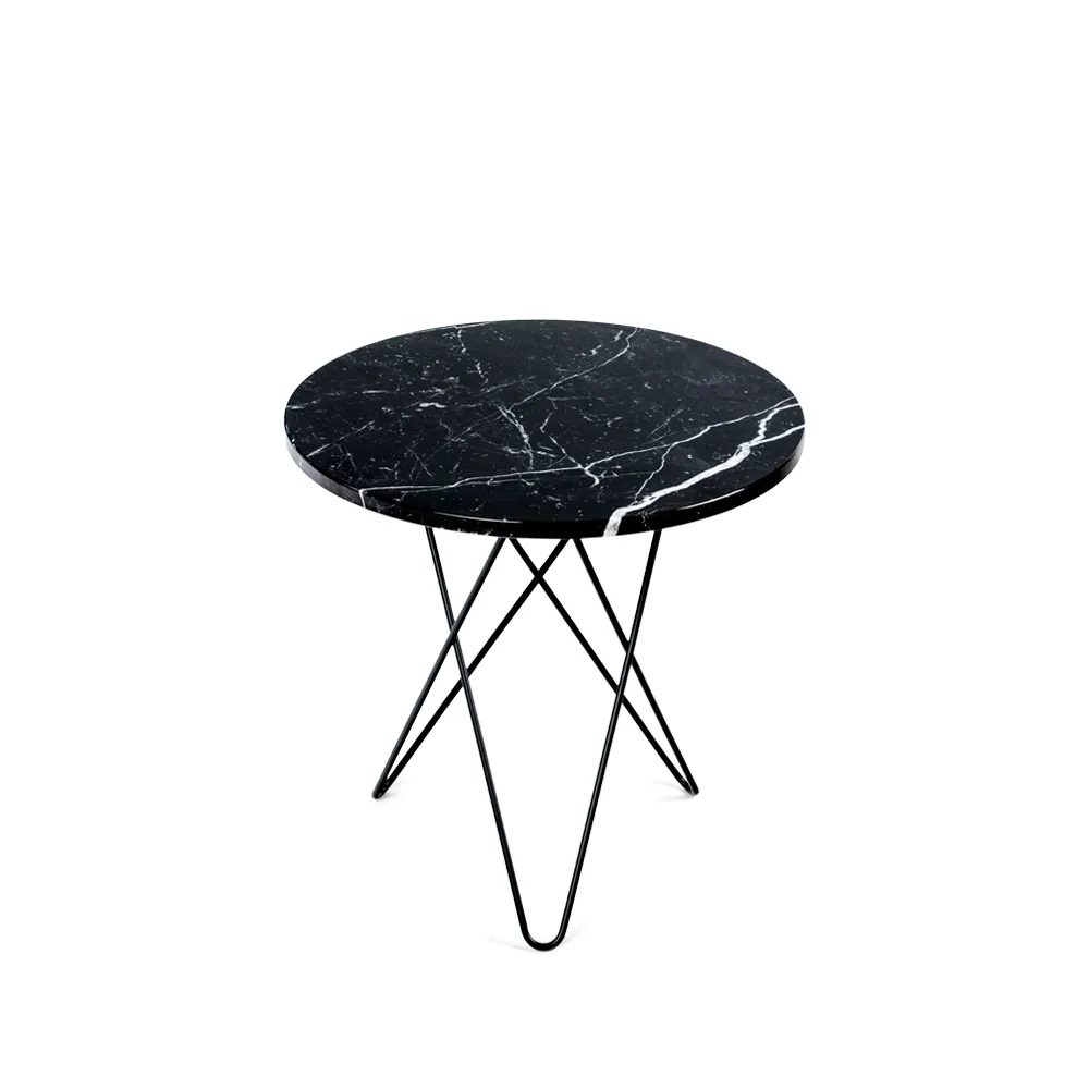OX Denmarq Tall Mini O Table -sohvapöytä Marmori musta, mustaksi maalattu jalusta