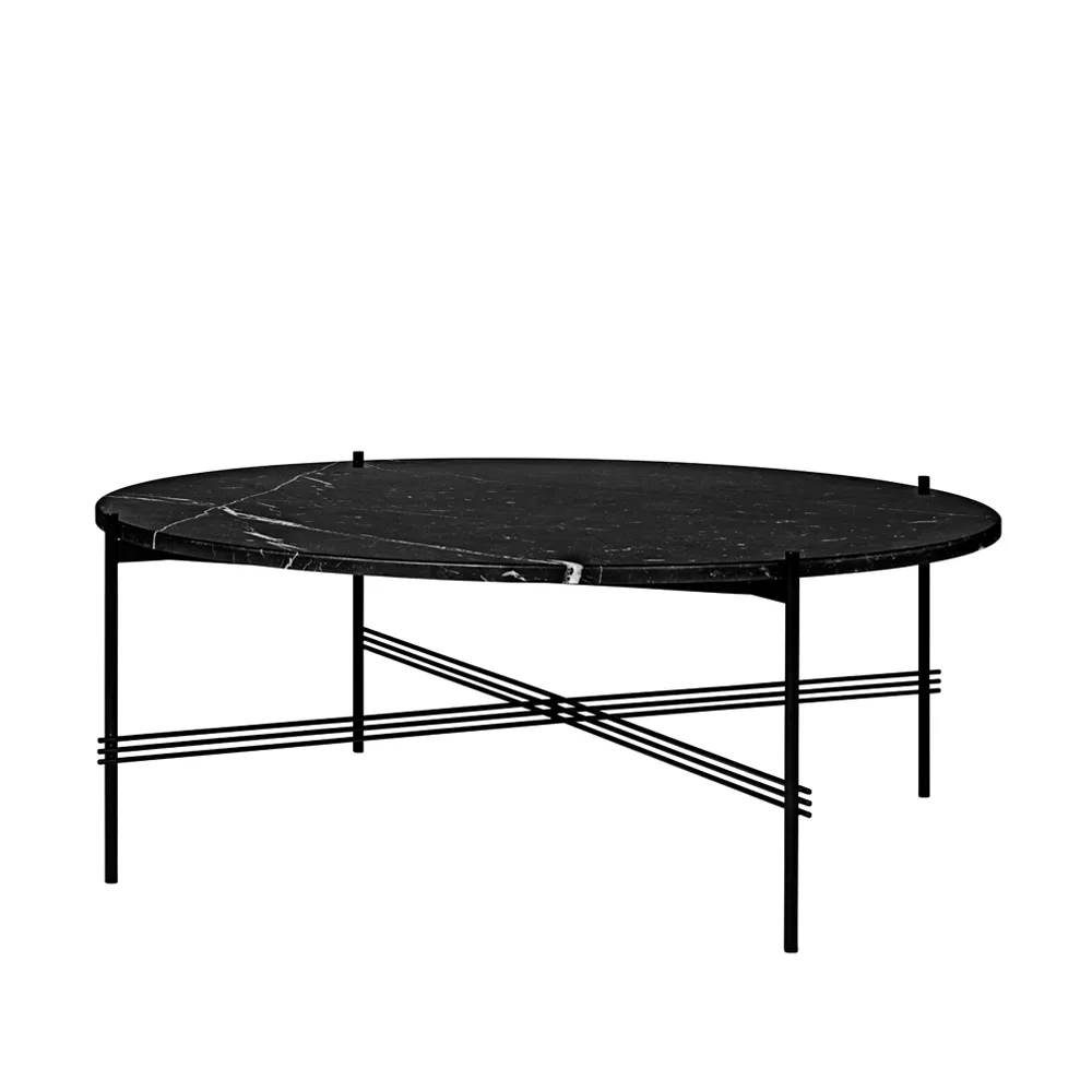 GUBI TS Round -sohvapöytä Black marquina marble, ø 105, musta runko