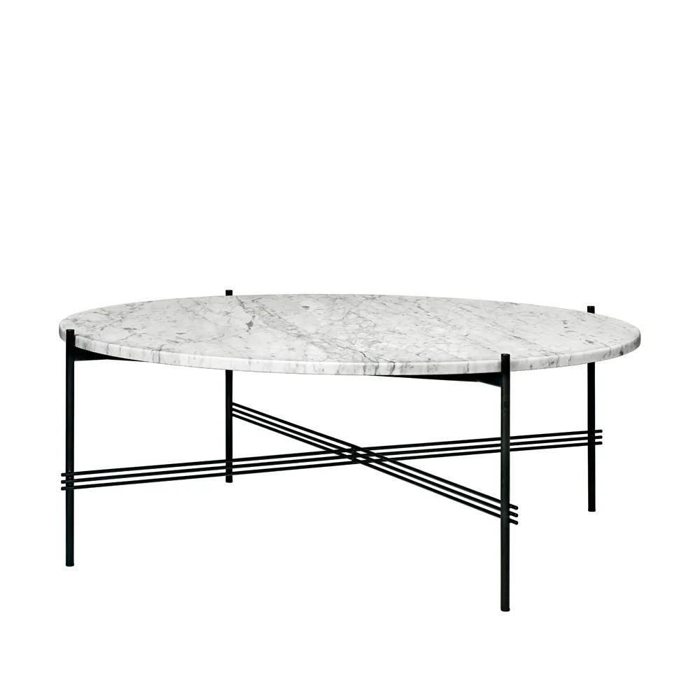 GUBI TS Round -sohvapöytä White carrara marble, ø 105, musta runko